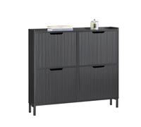 SoBuy Zapatero Madera Entrada Recibidor - Zapatero Negro con 4 Puertas Abatibles - Mueble Zapatero Estrecho - para Espacios Pequeños - Recibidor, Pasillo o Habitación - 100x19x91cm - FSR177-L-SCH