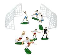 Soccer Cake Topper Set - 9Pcs Miniature Field Decoration | 7 Detailed Player Figurines & 2 Goal Nets, Food Safe ABS Football Theme Birthday Party Supplies For Kids Boys Sports Cake Display