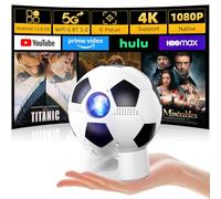 Soccer Fan's Ultimate Native 1080P Proyector con aplicaciones integradas, proyector Bluetooth con doble enlace Wi-Fi 6, soporte integrado giratorio de 180°, regalo para grandes partidos de fútbol