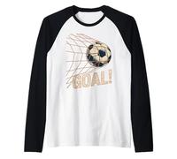 Soccer Goal Celebration Vintage Soccer Ball in Net Camiseta Manga Raglan