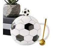Soccer Mug - Novelty Cute Ceramic Material With Matching Spoon | Funny Football Themed Coffee Cup | Drinkware For Hot Tea Cappuccino Mocha Cocoa Home And Office Enjoyment Use