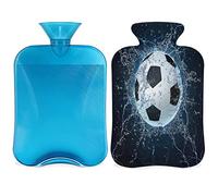 Soccer Prints - Botella de agua caliente con funda esponjosa, bolsa de agua caliente de gran capacidad de 2 l, diseño de fútbol, bolsa de agua para noches acogedoras, alivio del dolor, espalda, cuello y hombros