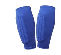 Soccer Shin Guard Pads for Kids, Youth and Adults, Compression Sleeves with Honeycomb Padding, Lightweight Protective Football Gear for Soccer Baseball and Boxing (Blue,S-Under 110 lbs)