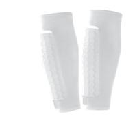 Soccer Shin Guard Pads for Kids, Youth and Adults, Compression Sleeves with Honeycomb Padding, Lightweight Protective Football Gear for Soccer Baseball and Boxing (White,M-Under 140 lbs)