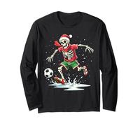 Soccer Skeleton Christmas Santa Hat Funny Holiday Sports Manga Larga