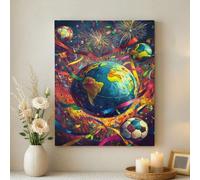 Soccer World - Lienzo decorativo para pared, diseño de globo colorido de fútbol, decoración de pared deportiva vibrante para sala de estar, dormitorio, sala de juegos, lienzo envuelto de 16 x 20