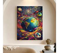Soccer World - Lienzo decorativo para pared, diseño de globo colorido de fútbol, decoración de pared deportiva vibrante para sala de estar, dormitorio, sala de juegos, lienzo envuelto de 12 x 16