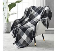 SOCHOW Manta para Sofá de Franela Suave 150 x 200 cm, Manta de Franela a Cuadros para el sofá Cama Apta para Toda la Temporada, Negro/Blanco