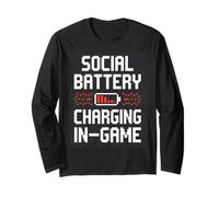 Social Battery Gamer Pixel Charging Graphic Manga Larga