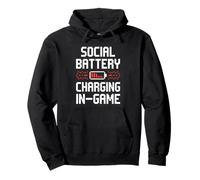 Social Battery Gamer Pixel Charging Graphic Sudadera con Capucha