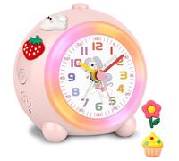SOCICO Despertador Analógico para Niñas, Diseño de Unicornio, Silencioso, Sin Tic TAC, Lindo Despertador Analógico Melocotón, con Luz Colorida, Volumen Ajustable