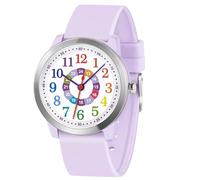 SOCICO Reloj de Pulsera Analógico para Niños Niñas, 5ATM/50M Impermeable Minimalista, Reloj de Pulsera para Niños de 8 a 18 Años Adolescentes (Cara arcoíris púrpura)
