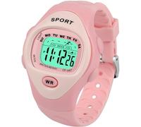 SOCICO Reloj Digital para niños y niñas, 3 - 10 años, Resistente al Agua, 3 ATM/30 m, con luz LED, Alarma, cronómetro, Regalo para niños,Deportes (Rosa)