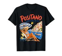 Sociedad para Tomar el Sol en Positano Vacaciones en la Camiseta gráfica económica, Hombre, Negro, M