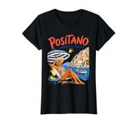 Sociedad para Tomar el Sol en Positano Vacaciones en la Camiseta gráfica económica, Mujer, Negro, M