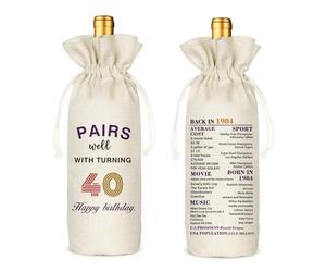 Socive Regalo de 40 cumpleaños para mujeres y hombres, bolsa de vino de 40 cumpleaños, bolsa de vino de cumpleaños de 1984, regalo de decoración de fiesta de cumpleaños de 40 años (40 cumpleaños)
