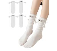 Sock Stack Calcetines magnéticos para sostener las manos, 2 pares, calcetines divertidos, regalos para novio, parejas, mejores amigos (2 blancos), 2 pares blancos, Talla única