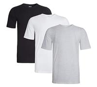 Sock Stack Paquete de 3 camisetas lisas de cuello redondo para hombre, paquete múltiple, de manga corta, ajustadas, transpirables, para hombre, Negro Blanco Gris, S