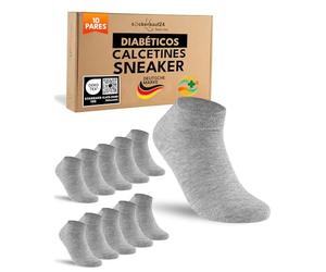 sockenkauf24 10 Pares Calcetines Diabéticos Tobilleros Hombre Mujer Cortos sin Elástico y sin Costuras con Cintura de Confort Algodón Gris 39-42