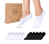 sockenkauf24 10 pares de calcetines para hombre y mujer - Calcetines invisibles de algodón peinado transpirable con almohadilla de silicona contra el deslizamiento, Negro + blanco, 39-42
