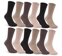 sockenkauf24 12 Pares Calcetines Diabéticos Sin Elasticos Hombre Mujer 100% Algodón sin Costura (39-42, Marrón | Beige)