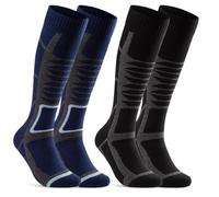 sockenkauf24 2 Pares Calcetines Esqui Hombre y Mujer Calcetines Altos Termicos (Negro Azul 43-46)