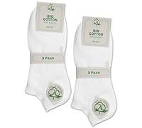 sockenkauf24 6 pares de calcetines sneaker de algodón orgánico para hombre y mujer sin costura con banda de confort, Blanco, 39-42