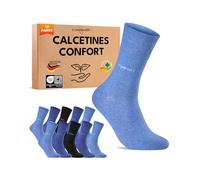 sockenkauf24 Calcetines Cómodo Diabéticos Hombre 39-42 Mujer sin Elástico y sin Costuras con Cintura de Confort Algodón Negro Azul Navy 10 Pares