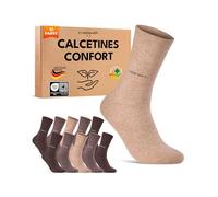 sockenkauf24 Calcetines Cómodo Diabéticos Hombre 47-50 sin Elástico y sin Costuras con Cintura de Confort Algodón Beige Marrón 10 Pares