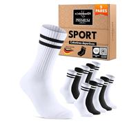 sockenkauf24 Calcetines Deportivos Hombre Mujer Tenis Performance Crew Socks Acolchados Transpirables Estilo Retro 17900 (Negro + Blanco 43-46)