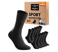 sockenkauf24 Calcetines Deportivos Hombre Negro 43-46 Largos Calcetines Tenis Algodón Transpirable Acolchado 5 Pares Calcetines Premium Crew Socks