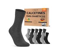sockenkauf24 Calcetines Diabéticos Hombre 47-50 sin Elástico y sin Costuras con Cintura de Confort Algodón Negro Gris Antracita 10 Pares