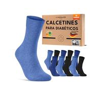 sockenkauf24 Calcetines Diabéticos Hombre Mujer 39-42 sin Elástico y sin Costuras con Cintura de Confort Algodón Negro Azul 10 Pares