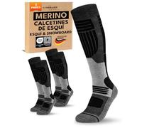 sockenkauf24 Calcetines Esquí para Mujer Lana Merino 2 Pares 35-38 Negro