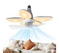 Socket Ceiling Fan with Light | 2 in 1 Foldable E27 Ceiling Fan 40W LED Lamp 10W Three Speed F́an Remote Control Adjustable Color Temperature 29 x 29cm | Çeiling F̀an Light for Bedroom Kitchen