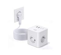 Socket Cube with USB, 8-in-1 Socket Strip, Flat Connector with Switchable, 4-Way Power Strip with 2 USB-A & 2 USB-C, Multiple Socket Power C