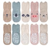 SockWaddles Calcetines Antideslizantes Niño 5 Pares - Calcetines Bebé Algodón Transpirable, ABS para Gatear, Diseño Animales, Niños y Niñas, Cerdo rosa, 1-3 Jahre