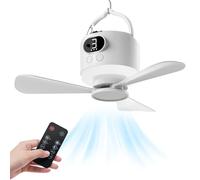 Sockywin Ventilador Camping con Luz LED, Ventilador Camping Recargable por USB de 10400 mAh para Tiendas de Campaña, 8-36 Horas de Autonomía, Mando a Distancia, 3 Niveles de Luminosidad, Temporizador