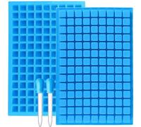 Socluer 2 moldes cuadrados de silicona con forma de ositos de goma, 126 cavities, bombones, cubitos de hielo con 2 goteros, para caramelos, chocolates, caramelos