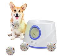 SOCO Lanzador automático de pelotas para perros con modo aleatorio, 3 ajustes a 45 pies, lanzador de bolas de perro pequeño recargable con 4 pelotas de tenis ETPU de 2.2 pulgadas para razas pequeñas y