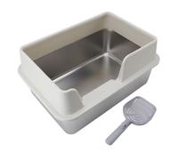 Socobeta Caja de Polvo Fino de Acero Inoxidable, a Prueba de Orina de Lados Altos con Pala para Polvo Fino para Gatos, Gatitos, Conejos, Conejillos de Indias, Hurones (L Blanco)