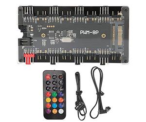 Socobeta Caso del Ventilador del Controlador del Ventilador PC Hub ARGB PWM Hub de 8 Puertos 5V con Control Remoto de 21 Teclas para Fuente de Alimentación de la Placa Base de