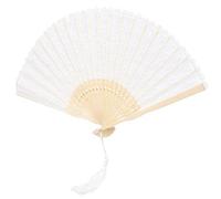 Socobeta Dance Pleging Fan, Hand Fan Doble Capa con Boras Colgadas para Fiestas de Cumpleaños de la Boda de Verano (Pole blanco encaje blanco)