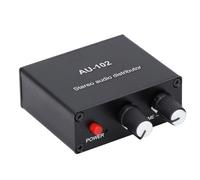 Socobeta Distribuidor de Sonido Activo Mini Amplificador Pequeño con Control de Volumen Independiente para Auriculares Entrada y Salida de 3,5 Mm Aleación de Aluminio 1 Entrada 2 Salidas