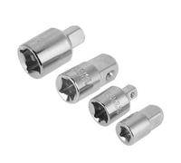 Socobeta Juego de Adaptadores de Vaso de Acero Al Cromo Vanadio Duradero, Adaptadores de Llave de 1/2, 3/8, 1/4 para Mecánicos Profesionales y Entusiastas del Bricolaje, 4 Piezas, Plateado y Negro