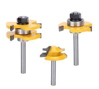 Socobeta Juego de Brocas para Enrutador de Estilo de Alto Desgaste Broca para Enrutador de 45° + Herramienta Cortadora de Carpintería con Vástago de 1/4 en Forma de T de 3 Dientes con Aleación YG6 y