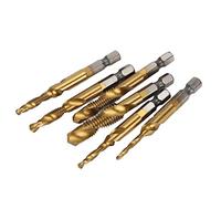 Socobeta Juego de Machos de Taladrar, Juego de Brocas en Espiral Eficiente para Taladrar, Roscar, Biselar, Acero de Alta Velocidad, Vástago Hexagonal de 6 Piezas para Varios Tornillos (Chapado en Ti)