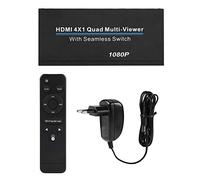 Socobeta Quad Multi-viewer Switcher Splitter Support Screen Division Transferencia Continua Control Remoto para Grandes proyectos Salas de conferencias(Negro)