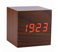 Socobeta Reloj Despertador Digital Despertador Led Cubos de Madera De Madera Cubo 6 x 6 x 6cm / 2.36 x 2.36 x 2.36inch (Madera Marrón + Luz Roja)