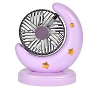 Socobeta Ventilador de Escritorio Portátil, Ventilador Recargable por USB, 2 Velocidades, Forma de Luna, Bonito Diseño de Dibujos Animados para el Hogar, Oficina, Dormitorio, Viaj (Púrpura)